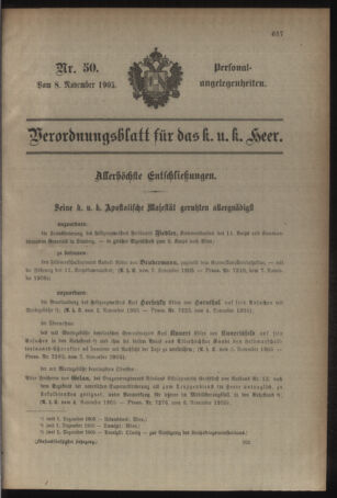 Kaiserlich-königliches Armee-Verordnungsblatt: Personal-Angelegenheiten 19051108 Seite: 1