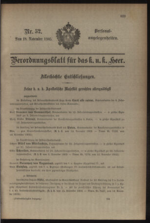 Kaiserlich-königliches Armee-Verordnungsblatt: Personal-Angelegenheiten 19051118 Seite: 1