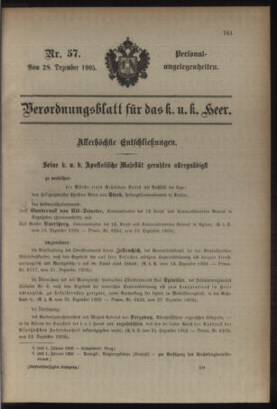 Kaiserlich-königliches Armee-Verordnungsblatt: Personal-Angelegenheiten 19051228 Seite: 1