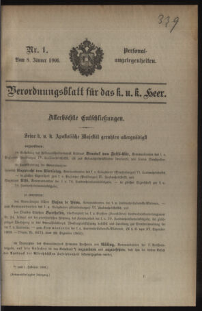 Kaiserlich-königliches Armee-Verordnungsblatt: Personal-Angelegenheiten 19060108 Seite: 1