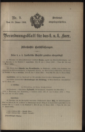 Kaiserlich-königliches Armee-Verordnungsblatt: Personal-Angelegenheiten 19060118 Seite: 1