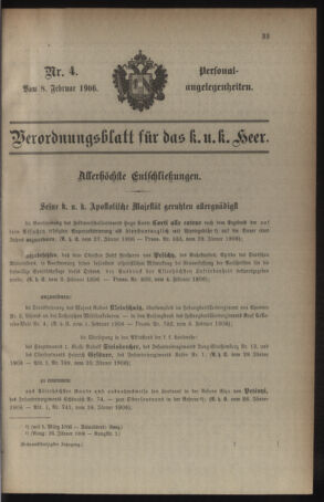 Kaiserlich-königliches Armee-Verordnungsblatt: Personal-Angelegenheiten 19060208 Seite: 1