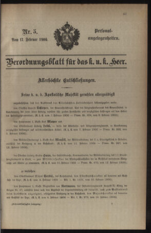 Kaiserlich-königliches Armee-Verordnungsblatt: Personal-Angelegenheiten 19060217 Seite: 1