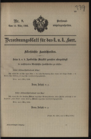 Kaiserlich-königliches Armee-Verordnungsblatt: Personal-Angelegenheiten 19060312 Seite: 1