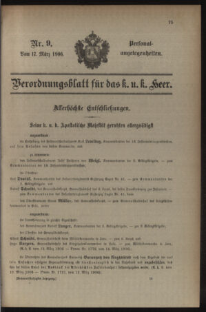 Kaiserlich-königliches Armee-Verordnungsblatt: Personal-Angelegenheiten 19060317 Seite: 1