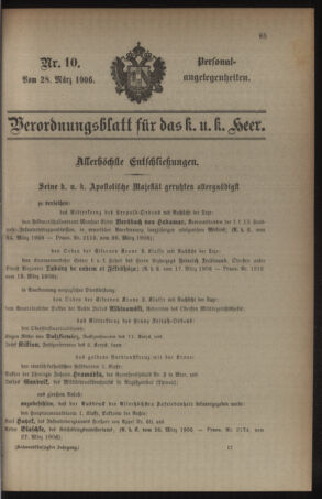 Kaiserlich-königliches Armee-Verordnungsblatt: Personal-Angelegenheiten 19060328 Seite: 1