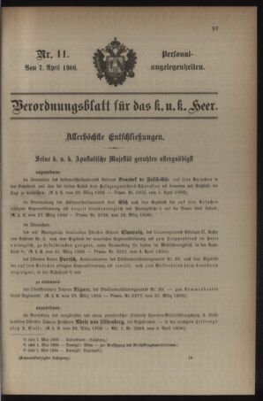 Kaiserlich-königliches Armee-Verordnungsblatt: Personal-Angelegenheiten 19060407 Seite: 1