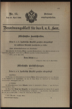 Kaiserlich-königliches Armee-Verordnungsblatt: Personal-Angelegenheiten 19060418 Seite: 1