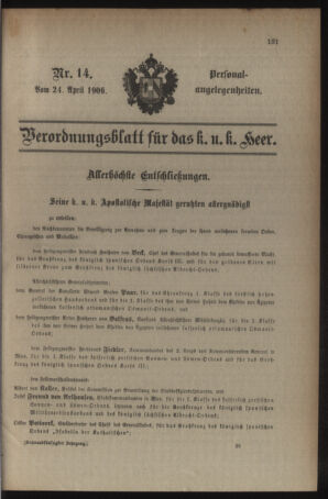 Kaiserlich-königliches Armee-Verordnungsblatt: Personal-Angelegenheiten 19060424 Seite: 1