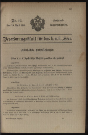 Kaiserlich-königliches Armee-Verordnungsblatt: Personal-Angelegenheiten 19060428 Seite: 1