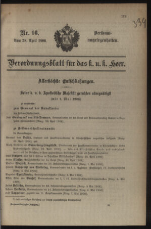 Kaiserlich-königliches Armee-Verordnungsblatt: Personal-Angelegenheiten 19060428 Seite: 25