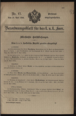 Kaiserlich-königliches Armee-Verordnungsblatt: Personal-Angelegenheiten 19060428 Seite: 91