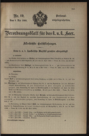 Kaiserlich-königliches Armee-Verordnungsblatt: Personal-Angelegenheiten 19060508 Seite: 1