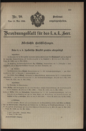 Kaiserlich-königliches Armee-Verordnungsblatt: Personal-Angelegenheiten 19060518 Seite: 1