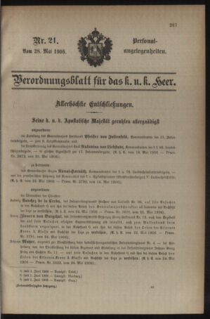 Kaiserlich-königliches Armee-Verordnungsblatt: Personal-Angelegenheiten 19060528 Seite: 1