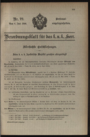 Kaiserlich-königliches Armee-Verordnungsblatt: Personal-Angelegenheiten 19060608 Seite: 1