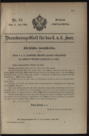 Kaiserlich-königliches Armee-Verordnungsblatt: Personal-Angelegenheiten 19060611 Seite: 1