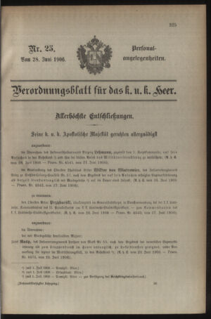 Kaiserlich-königliches Armee-Verordnungsblatt: Personal-Angelegenheiten 19060628 Seite: 1