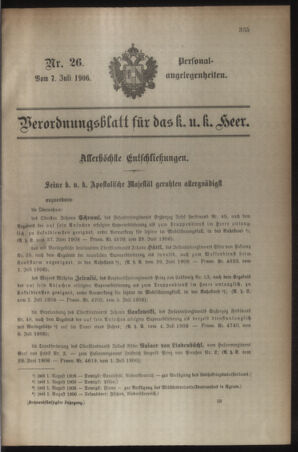 Kaiserlich-königliches Armee-Verordnungsblatt: Personal-Angelegenheiten 19060707 Seite: 1