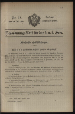 Kaiserlich-königliches Armee-Verordnungsblatt: Personal-Angelegenheiten 19060728 Seite: 1