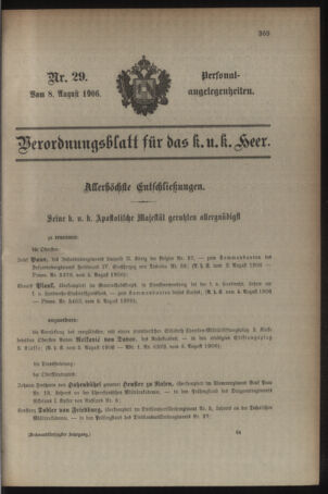 Kaiserlich-königliches Armee-Verordnungsblatt: Personal-Angelegenheiten 19060808 Seite: 1