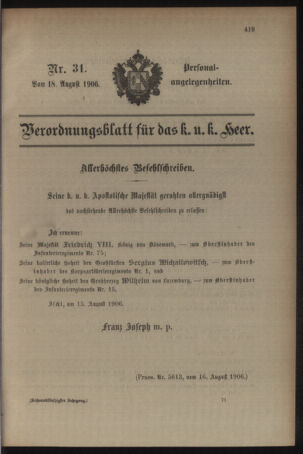 Kaiserlich-königliches Armee-Verordnungsblatt: Personal-Angelegenheiten 19060818 Seite: 33