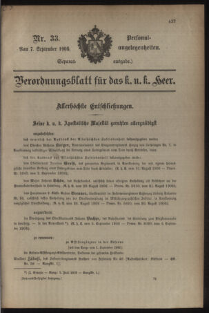 Kaiserlich-königliches Armee-Verordnungsblatt: Personal-Angelegenheiten 19060907 Seite: 1