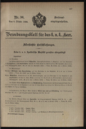 Kaiserlich-königliches Armee-Verordnungsblatt: Personal-Angelegenheiten 19061008 Seite: 1