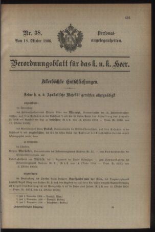 Kaiserlich-königliches Armee-Verordnungsblatt: Personal-Angelegenheiten 19061018 Seite: 1