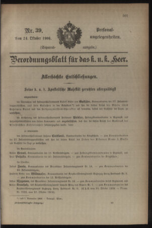 Kaiserlich-königliches Armee-Verordnungsblatt: Personal-Angelegenheiten 19061024 Seite: 1