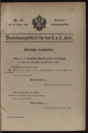 Kaiserlich-königliches Armee-Verordnungsblatt: Personal-Angelegenheiten 19061030 Seite: 1