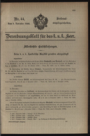 Kaiserlich-königliches Armee-Verordnungsblatt: Personal-Angelegenheiten 19061108 Seite: 1