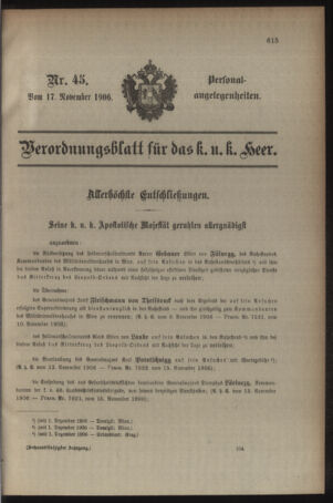 Kaiserlich-königliches Armee-Verordnungsblatt: Personal-Angelegenheiten 19061117 Seite: 1