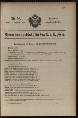 Kaiserlich-königliches Armee-Verordnungsblatt: Personal-Angelegenheiten 19061222 Seite: 1