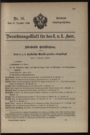 Kaiserlich-königliches Armee-Verordnungsblatt: Personal-Angelegenheiten 19061231 Seite: 1