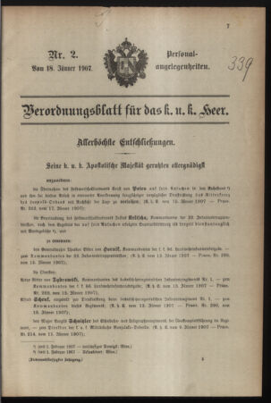 Kaiserlich-königliches Armee-Verordnungsblatt: Personal-Angelegenheiten 19070118 Seite: 1