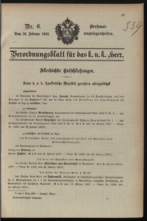 Kaiserlich-königliches Armee-Verordnungsblatt: Personal-Angelegenheiten 19070226 Seite: 1