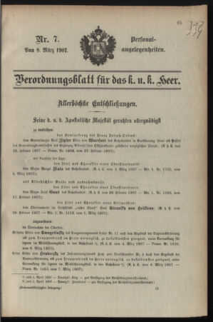 Kaiserlich-königliches Armee-Verordnungsblatt: Personal-Angelegenheiten 19070308 Seite: 1