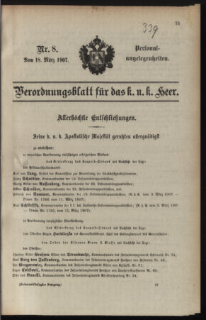 Kaiserlich-königliches Armee-Verordnungsblatt: Personal-Angelegenheiten 19070318 Seite: 1