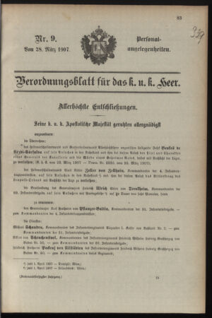 Kaiserlich-königliches Armee-Verordnungsblatt: Personal-Angelegenheiten 19070328 Seite: 1