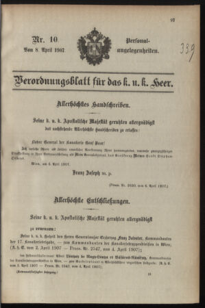 Kaiserlich-königliches Armee-Verordnungsblatt: Personal-Angelegenheiten 19070408 Seite: 1