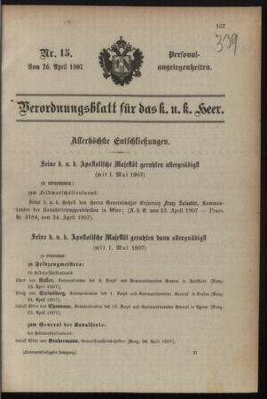 Kaiserlich-königliches Armee-Verordnungsblatt: Personal-Angelegenheiten 19070426 Seite: 23