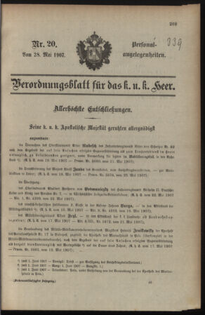 Kaiserlich-königliches Armee-Verordnungsblatt: Personal-Angelegenheiten 19070528 Seite: 1