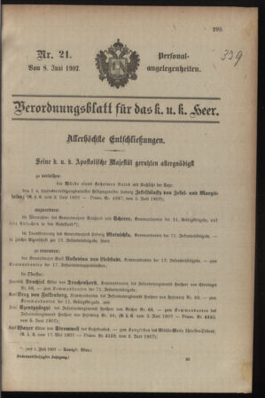 Kaiserlich-königliches Armee-Verordnungsblatt: Personal-Angelegenheiten 19070608 Seite: 1