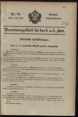 Kaiserlich-königliches Armee-Verordnungsblatt: Personal-Angelegenheiten 19070708 Seite: 1