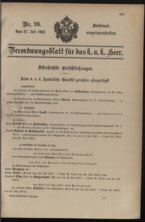 Kaiserlich-königliches Armee-Verordnungsblatt: Personal-Angelegenheiten 19070727 Seite: 1