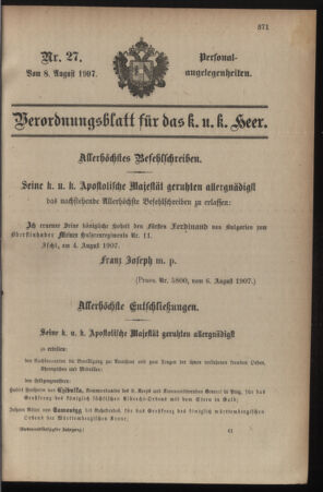 Kaiserlich-königliches Armee-Verordnungsblatt: Personal-Angelegenheiten 19070808 Seite: 1