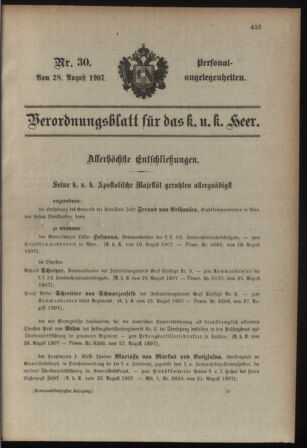 Kaiserlich-königliches Armee-Verordnungsblatt: Personal-Angelegenheiten 19070828 Seite: 1