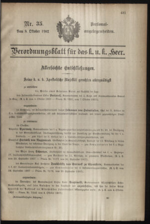 Kaiserlich-königliches Armee-Verordnungsblatt: Personal-Angelegenheiten 19071008 Seite: 1