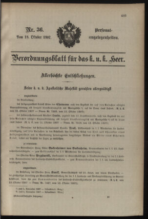 Kaiserlich-königliches Armee-Verordnungsblatt: Personal-Angelegenheiten 19071018 Seite: 1